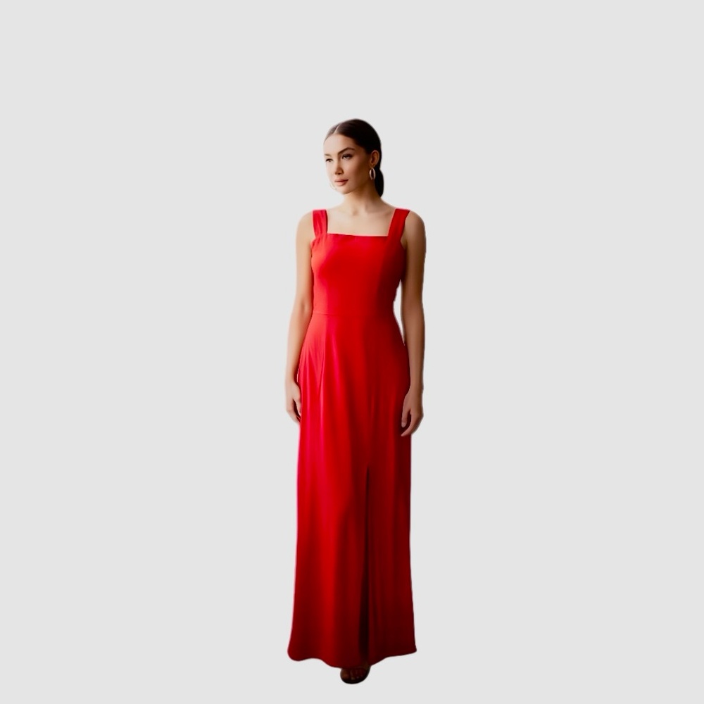 Sugarlips Red Sleeveless Maxi Dress Square Neck Stretch Fabric Slit Size L